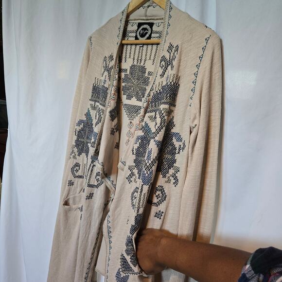 Johnny Was Biya Womens Embroidered Open Front Long Duster Size S Boho Western - Picture 3 of 12